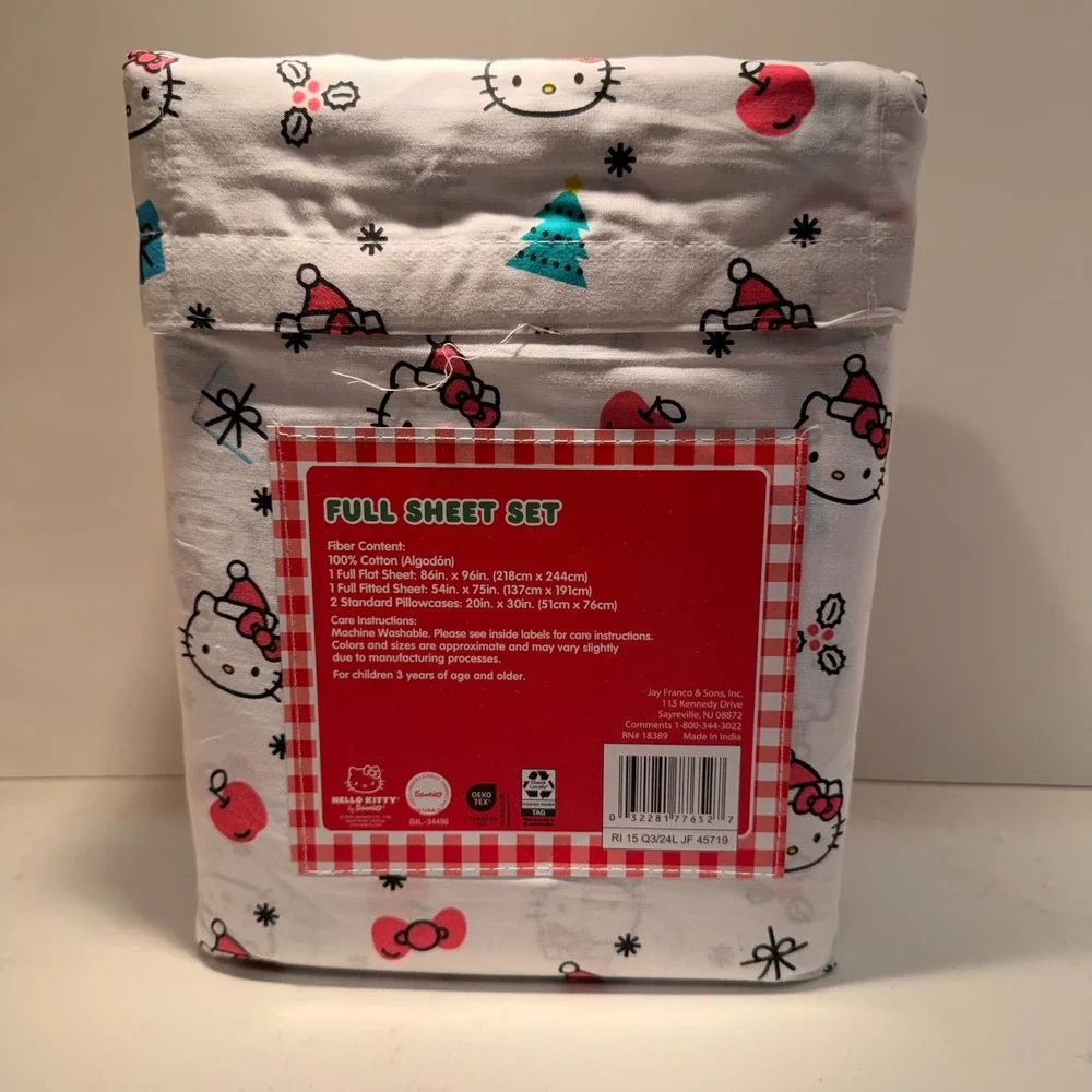 Hello Kitty Sanrio White 100% Cotton 4 Piece Full Sheet Set NEW Holiday Kids Bed